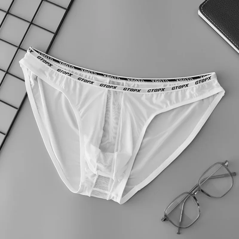 U Convex Pouch Low Waist Men\'s Briefs Transparent Mesh Underpants Thin Breathable Fabric Suitable for All Seasons