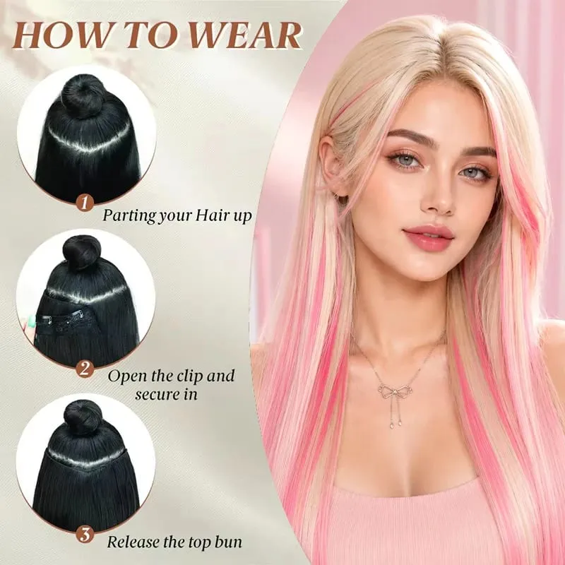 Synthetic 24Inch Long Straihgt Hair Extension Heat-Resistant Fiber Hair Cosplay Hairpieces for Women halloween wig