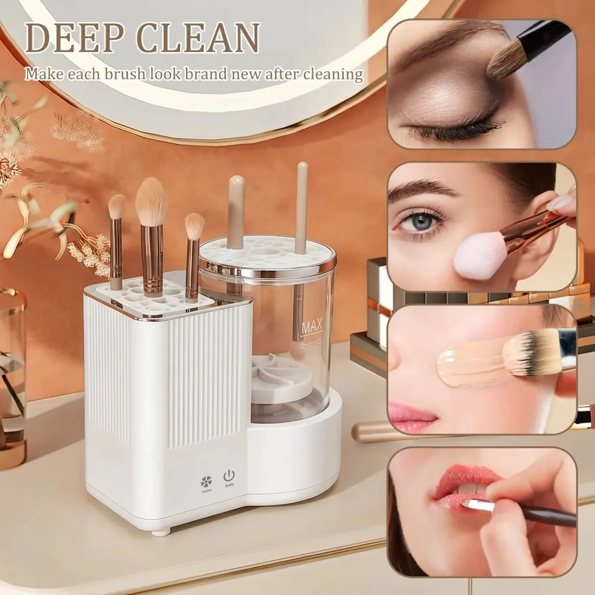 3 IN 1 Electric Makeup Brush Cleaner Machine Makeup Brush Automatic Cleaner Dryer Tool para sa Lahat ng Laki Beauty Brushes Mabilis na Pagpapatuyo