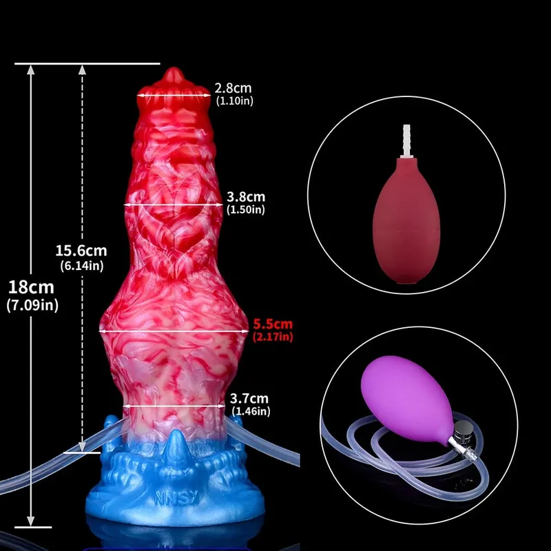 Kæmpe knude sprøjtende-oppustelig dildo med stærk sugekop Silikone oppustet analstik træner Begynder sexlegetøj til kvinder mænd