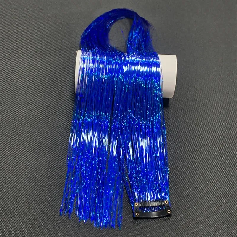 Synthetic Rainbow Tinsel Hair Extensions Clip In Shiny Glitter Wig Hairpiece for Women Party Cosplay Daily DIY Hair Accessory