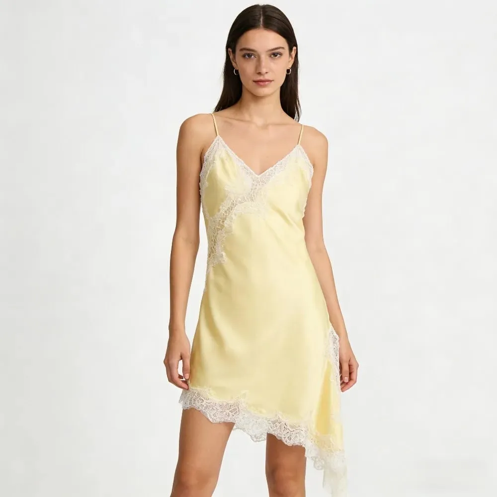 Summer New Fashion Women's Dresses Satin Lace Slip Sexy Asymmetrical Hem Nightgown Casual Party Dresses Wear Y2k Clothes