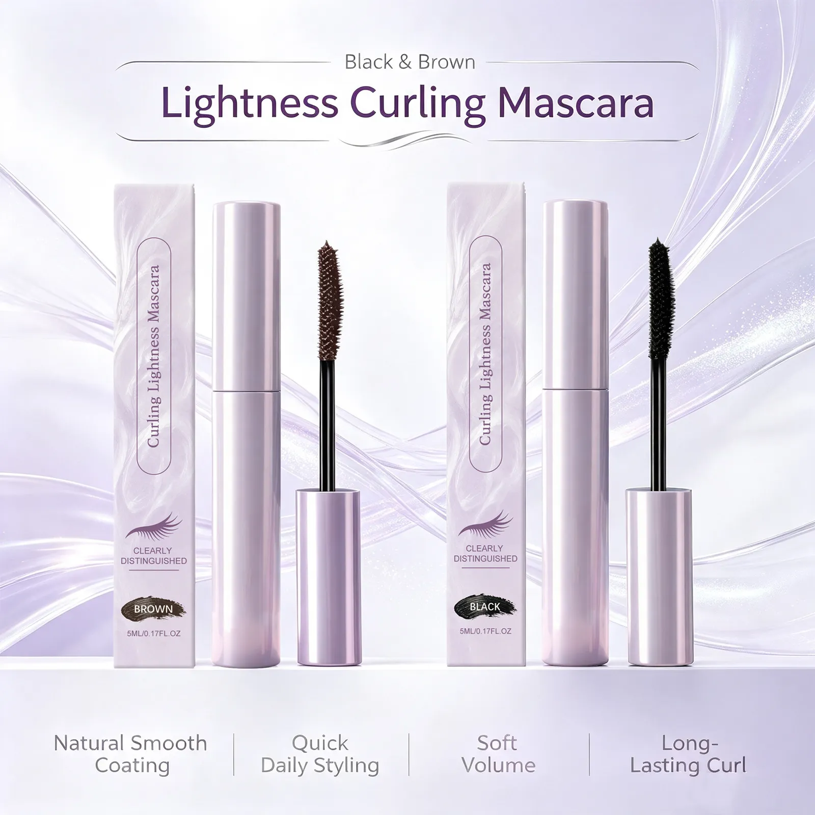 Curling Mascara Natural Lifted Lashes Waterproof Anti-Smudge Long Lasting Curling Strengthen Lashes Eye Cosmetic Black & Brown — image 4