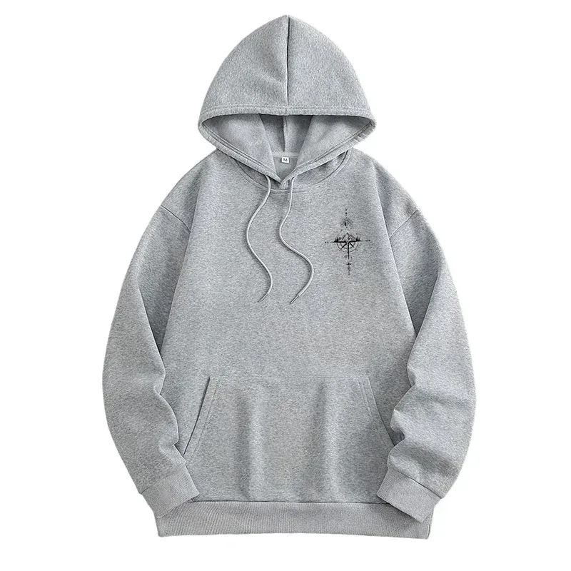Vintage Compass Print Hoodies for Men High Quality Hooded Long Sleeve Pullover All Season Daily Casual Sports Tops Men's Clothes