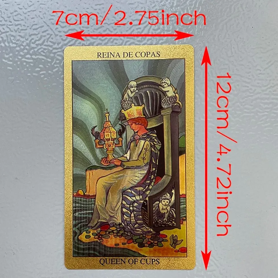 Golden Foil Tarot Cards Game Spanish English Bilingual Divination Deck with Guide Prophecy Oracle Reading Set for Beginners