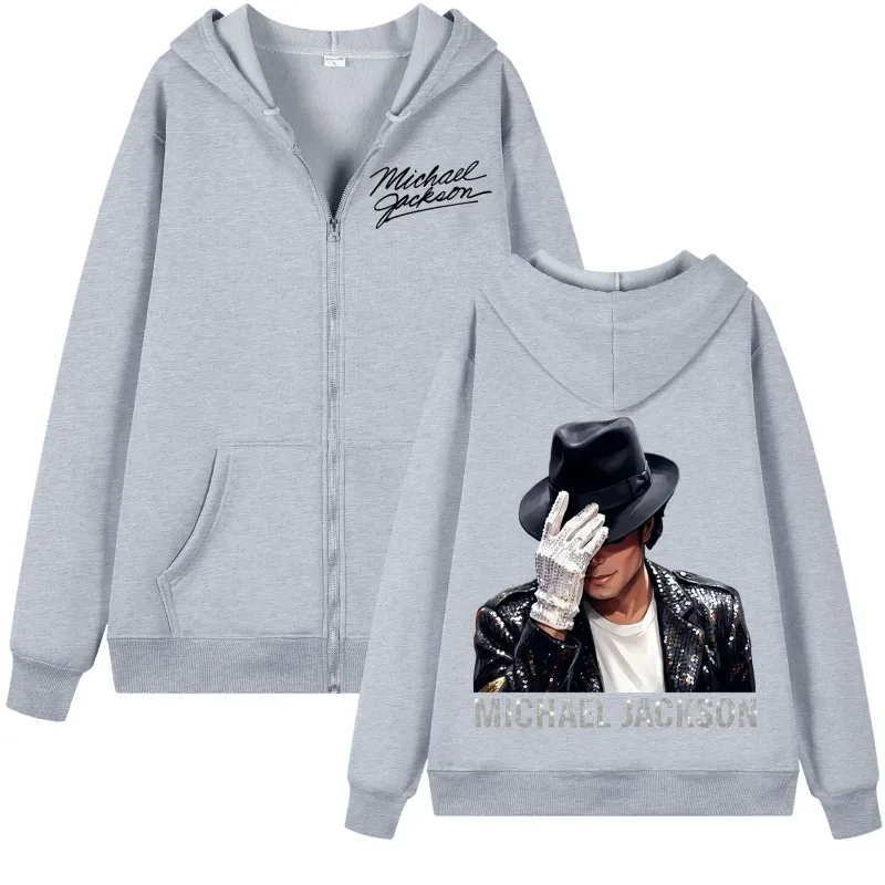 90's Rock Singer Michael Jackson Zipper Hoodie Vintage Fashion Zip Up Hooded Sweatshirts Men Women Casual Loose Fleece Pullovers