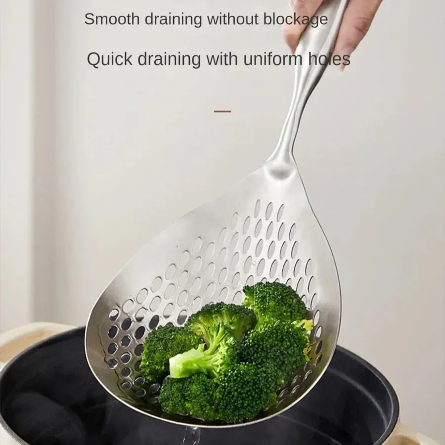 1pc Large Durable Stainless Steel Colander Skimmer Spoon Heavy Duty Food Strainer Spoon for Frying & Cooking Kitchen Utensils