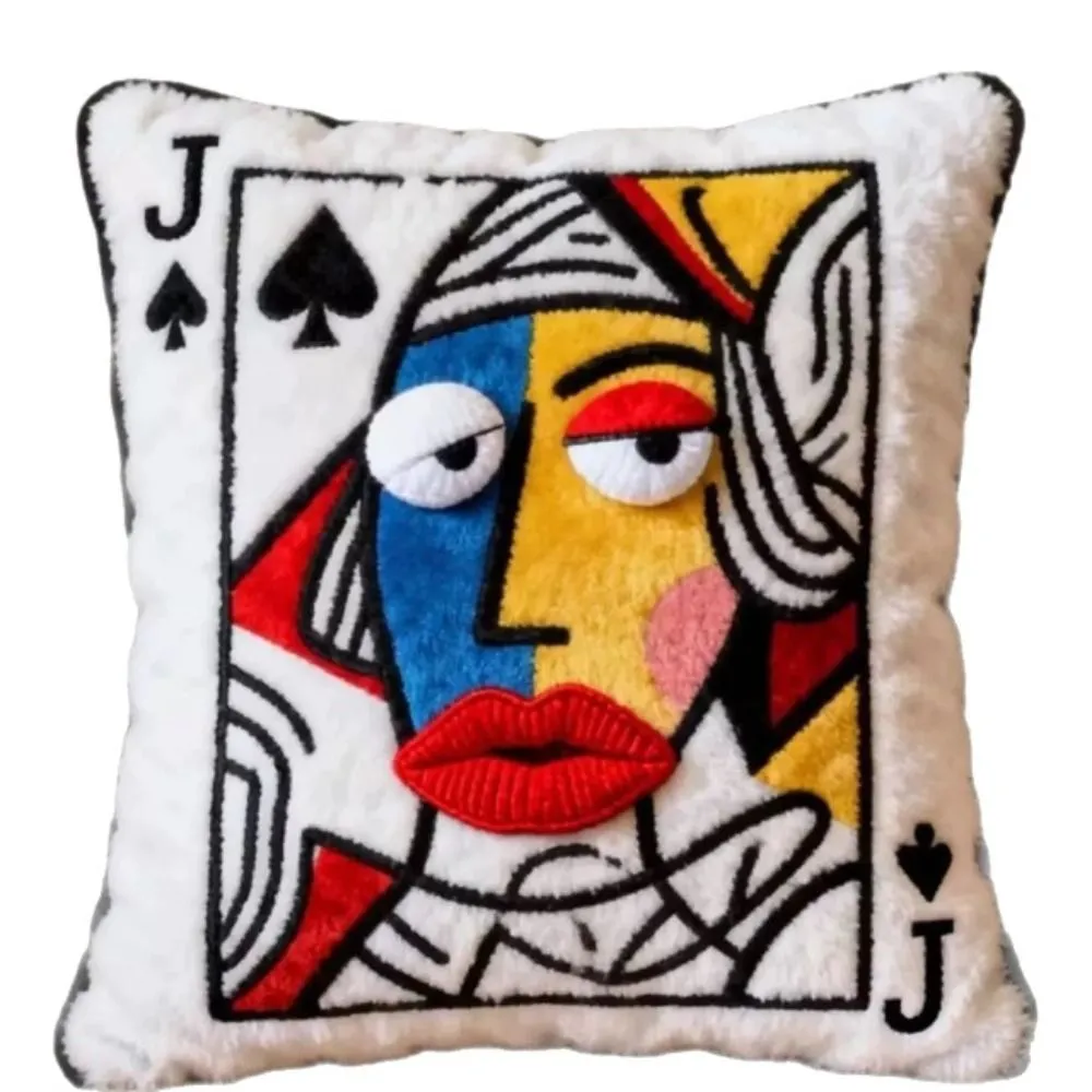 Patchwork Style Poker Card Cushion 3D Big Eyes Card Game Theme Plush Cushion High-Value Design Patchwork Pillow Gift Giving
