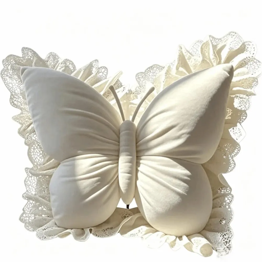Home Decor Velvet Butterfly Plush Office Pillow Lace Trim Plush Bow Plush Cushion New Cute Bow Throw Pillow Car — image 11