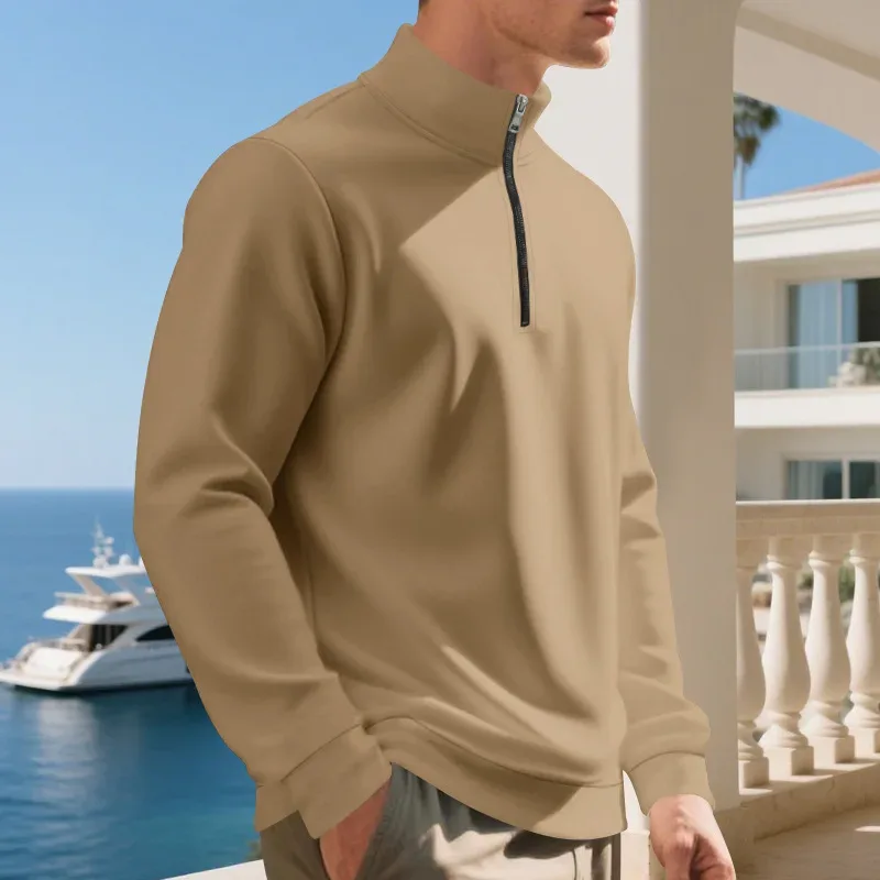 2026 New Fleece Lined Half Zip Sweatshirt for Men, Autumn Winter Solid Color Plus Size Casual Pullover Hoodie Daily Leisure Wear
