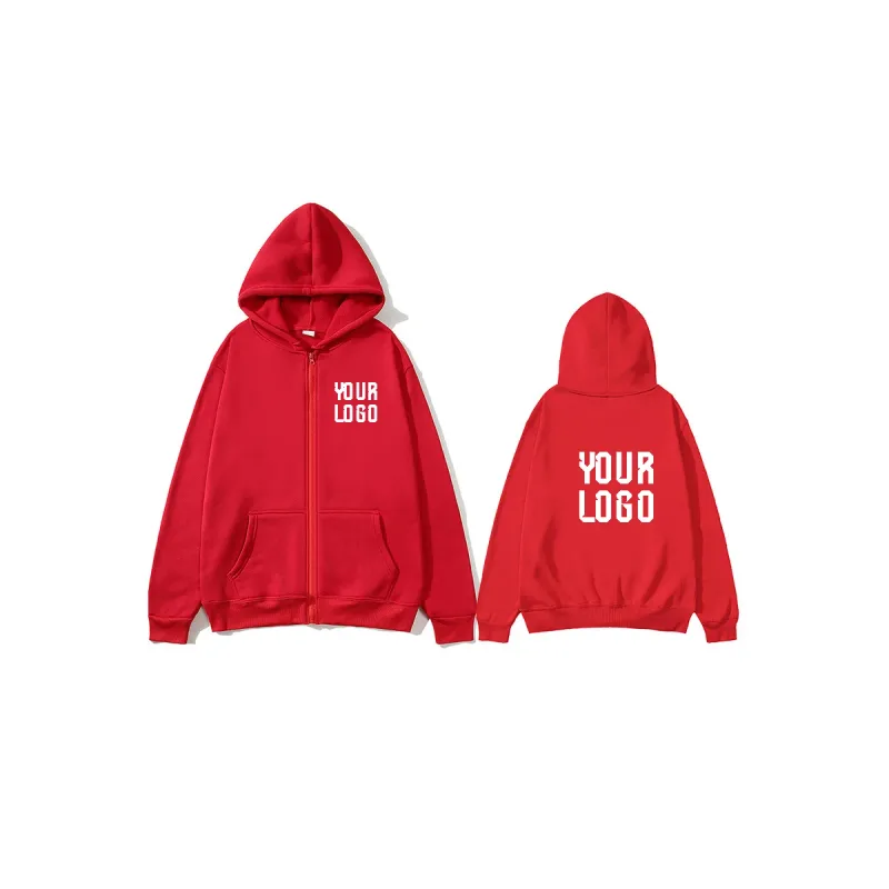 Solid Color Zipper Hoodie | Customizable Text Pattern Jacket | Unisex Team Customization
