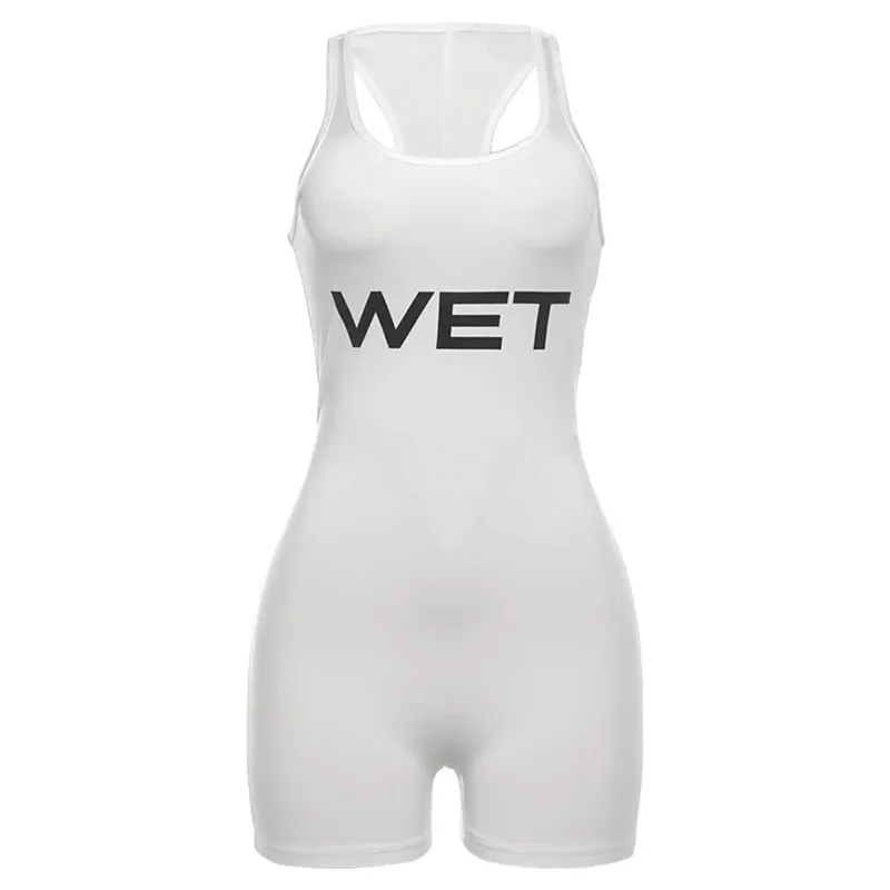 New 2025Summer Women Sexy Sport Romper Subtranslucent Slim Playsuits Letter Printed White Women'S Raceback Sleeveless — image 8