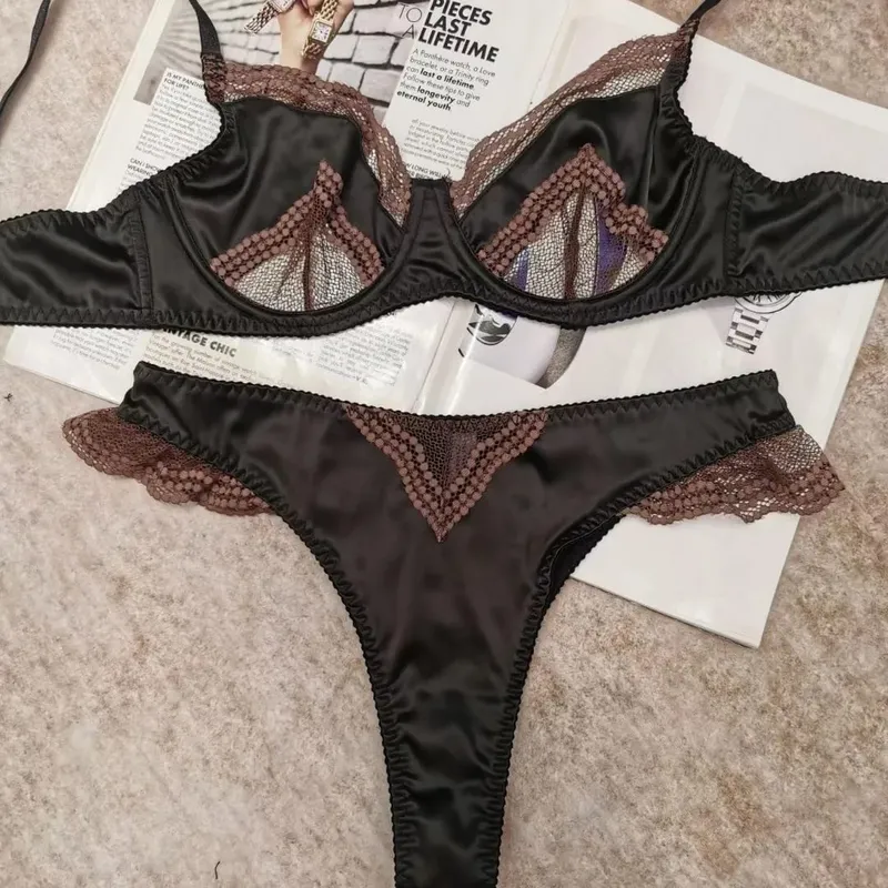 Women Lingerie Bra Mesh Satin Lace Splicing Ultra Thin Minimizer Anti Sag Breathable Daily Brassiere Size 32‑38 Suit — image 8