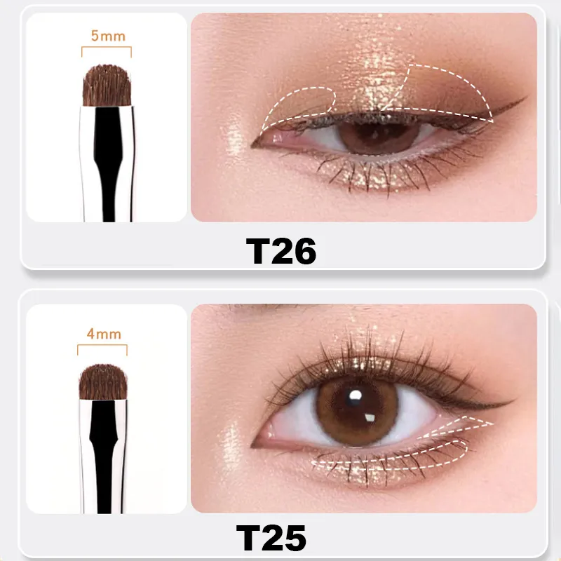 4ks jemné štětce na oční stíny Smudge Precision Eyeliner Smudge Makeup Brush Zvýrazňovač očních víček Ležící štětce na líčení bource morušového Nástroje