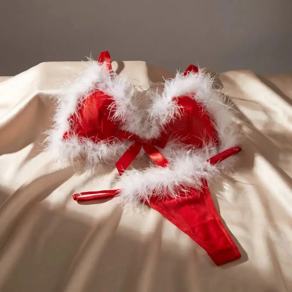 Sweet Furry Women's Underwear Mesh Transparent Wireless Lingerie Set Romantic Intimate Bow Decor Bra Panties Suit Home — image 3
