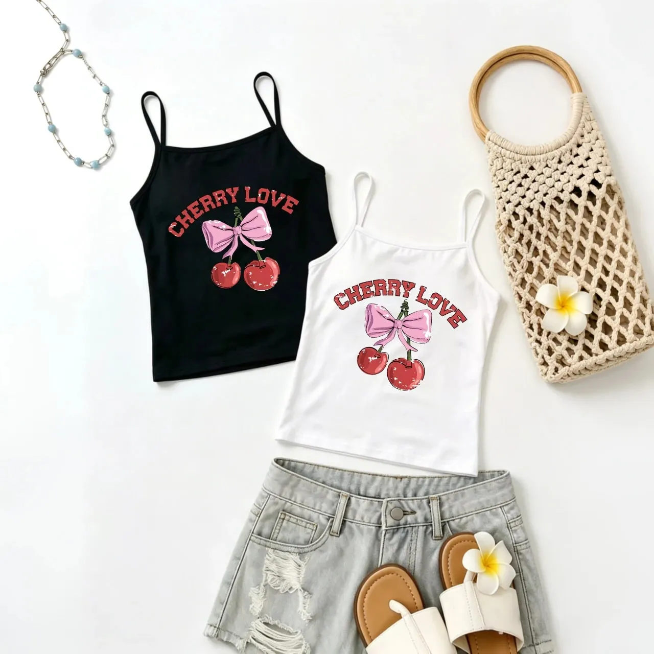 Red Cherry Graphic Tank Top Women Summer Camisole Spaghetti Strap Sleeveless Vest Casual Holiday Beach Tops Cool Girl Streetwear