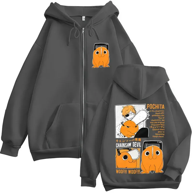 Anime Chainsaw Man Denji Pochita Devil Zipper Hoodies Men Clothing Fashion Long Sleeves Zip Up Hooded Sweatshirt Coats Jackets