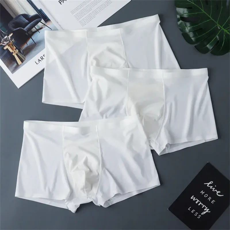 3PCS 고품질 남자의 얼음 실크 속옷 여름 얇은 통기성 원활한 팬티 섹시한 남성 속옷 플러스 크기