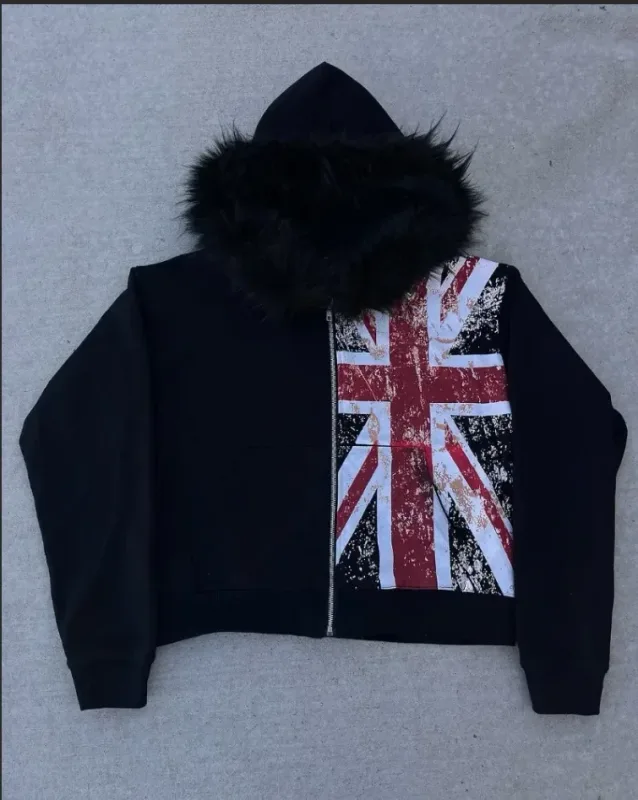 American Retro Rock Gothic Graphic Fur Collar Loose Zipper Sweatshirt Men's Y2K New Harajuku Punk Casual Joker Hoodie Streetwear — image 15
