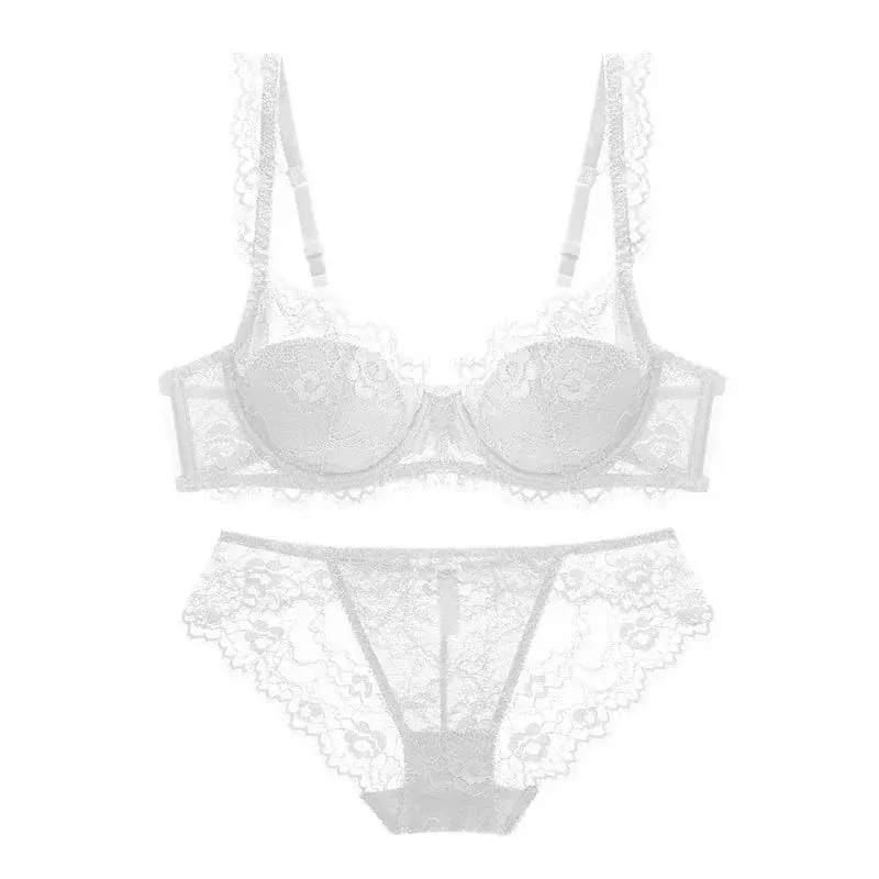 Lightly Lined Eyelash Lace Thin Cup Bra and Panties Set Underwear with Push Up Soft Comfortable Breathable Sexy Female Lingerie