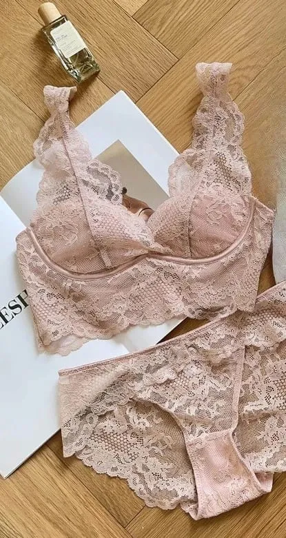Women's French Lace Bralette Push Up Gathering No Underwire Backless Bra Sets Sheer Lingerie Outerwear Going Out Tops Size S- XL