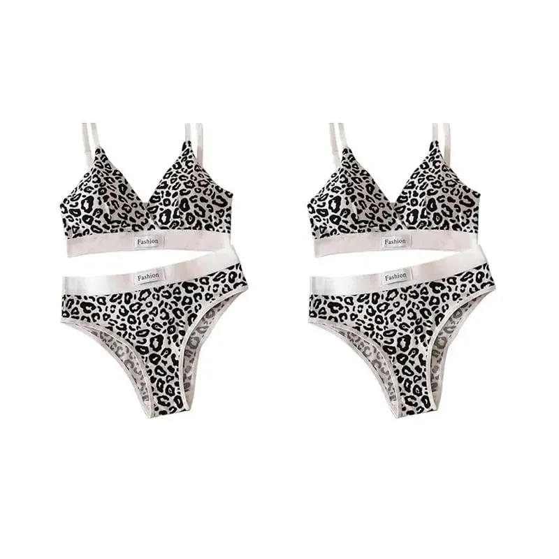 1/2/3set Women V-Neck Bra And Panties Set Low Waist Panties Female Sexy Lingerie Set Leopard Print Cotton Bra Sport Underwear