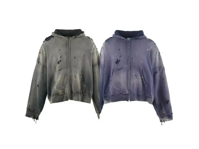 26FW SAINT x Ber B J Co-brand Big Logo Printed Women Men Washed Hooded Sweatshirt Hoodies Vintage Distressed Men Casual Hoodie