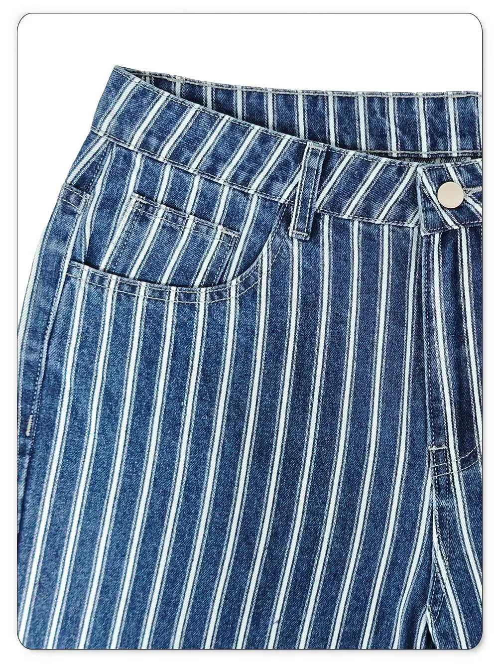 Men's Blue White Striped Jacquard Straight Leg Jeans Baggy Casual Pants Suitable for Work and Leisure Without Elasticity
