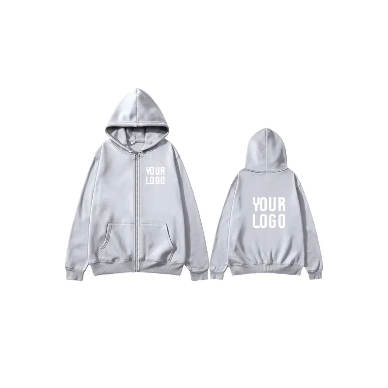 Solid Color Zipper Hoodie | Customizable Text Pattern Jacket | Unisex Team Customization