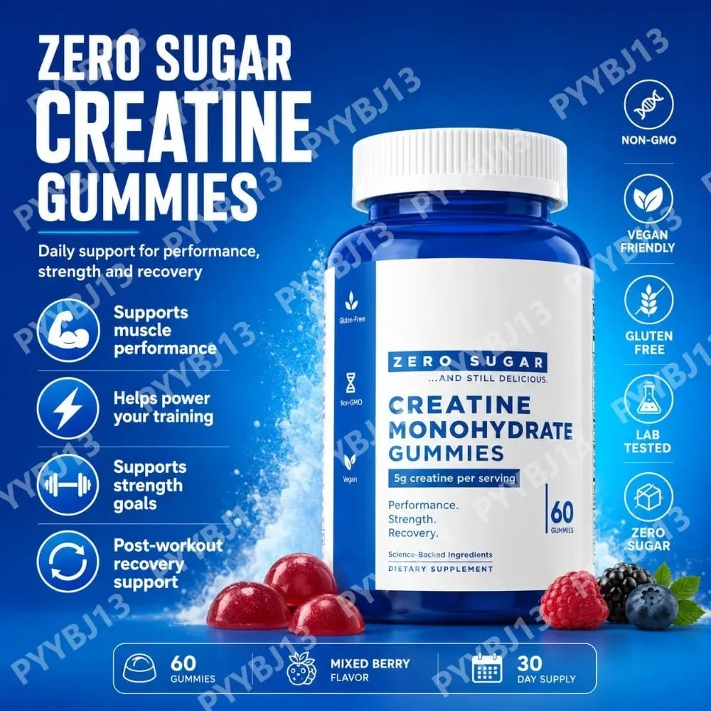 Zero Sugar Creatine Monohydrate Gummies 5g Per Serving – Mixed Berry Flavor – Vegan Pectin – 60 Count Dietary Supplement unisex