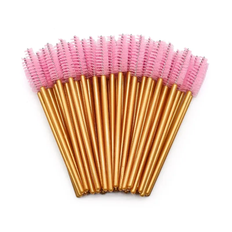 50Pcs Disposable Eyelash Makeup Brush Mascara Wands Gold Mini Eye Lash Brushes Short Eyebrow Comb Eyelashes Extension Tool