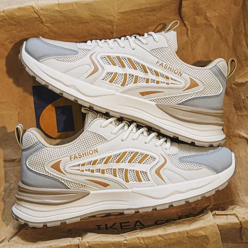 Spring Summer Men Sneakers Breathable Mesh Casual Shoes Platform Chunky Dad Footwear Lace Up Walking Running Shoes