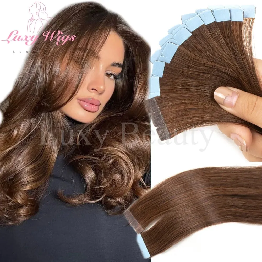 Highlights Brown Mini Tape in Human Hair Extensions Natural Black Blonde Double Side Invisible Seamless Mini Tape in Hair 10pcs