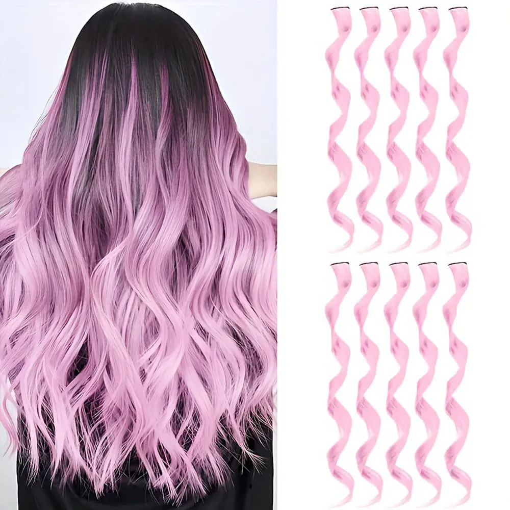 10 piece set of colored curly hair extensions clip style highlight hair patches single clip style one-piece women's dark hair
