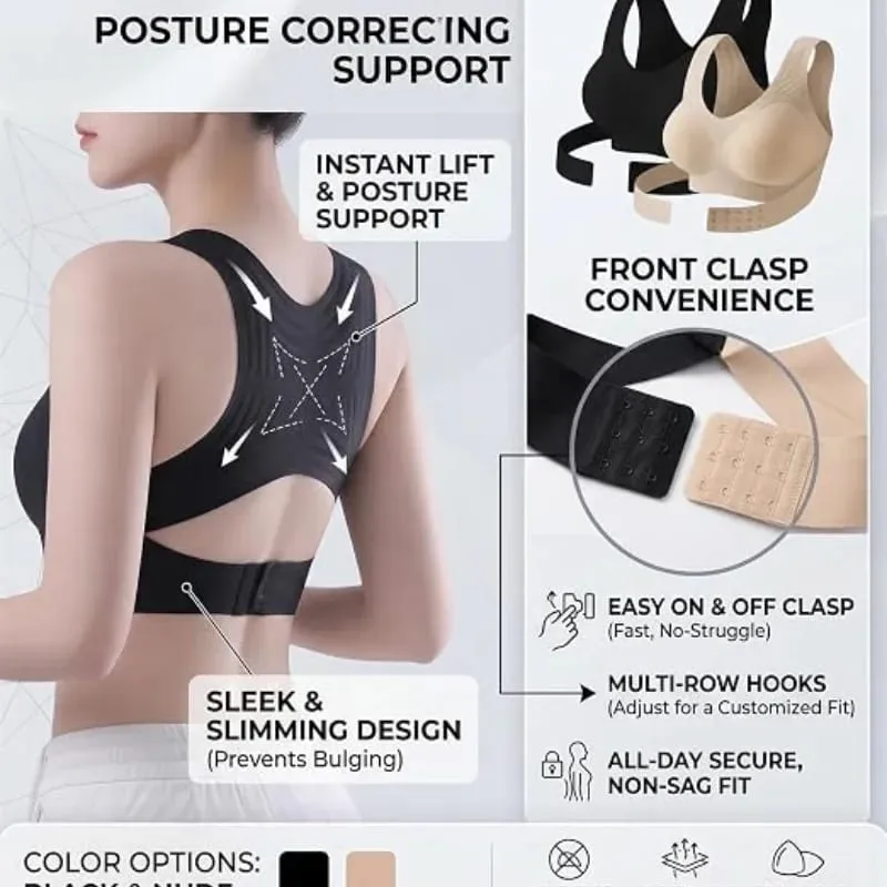 Posture Support Bra Women Front Closure Cross Back Wireless Posture Bras Full Coverage Support Push Up Bralettes Posture Support — image 5