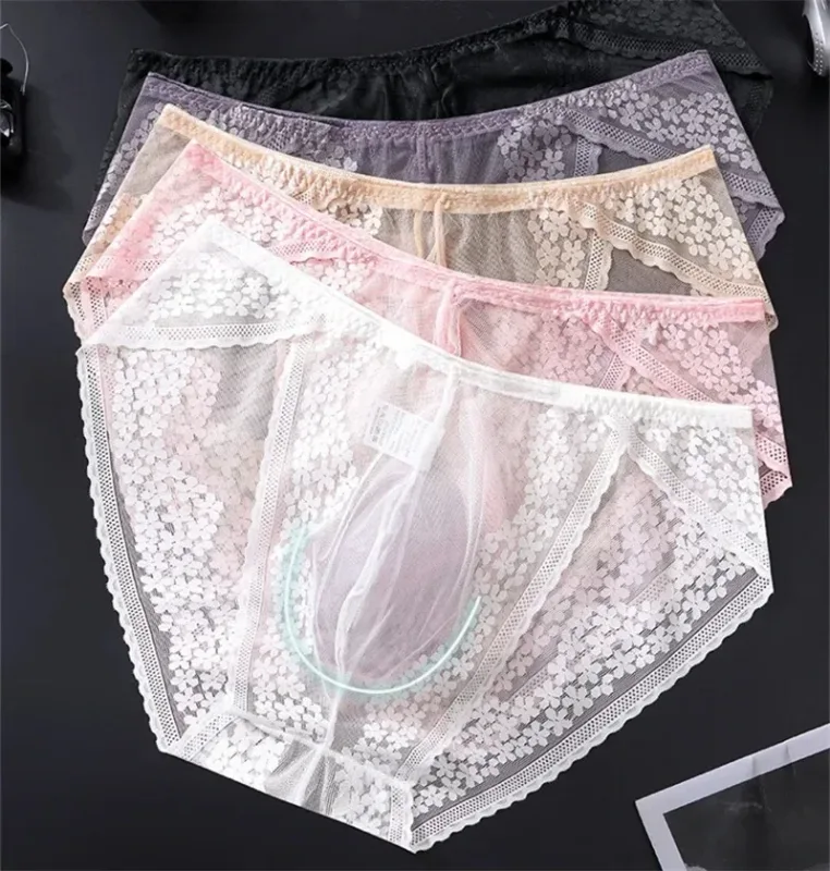 Men Ice Silk Lace Underwear 3D Convex Bag Plus Size Sexy Lingerie Calzoncillos Hombre Tangas Breathable Male Sleepwear — image 6