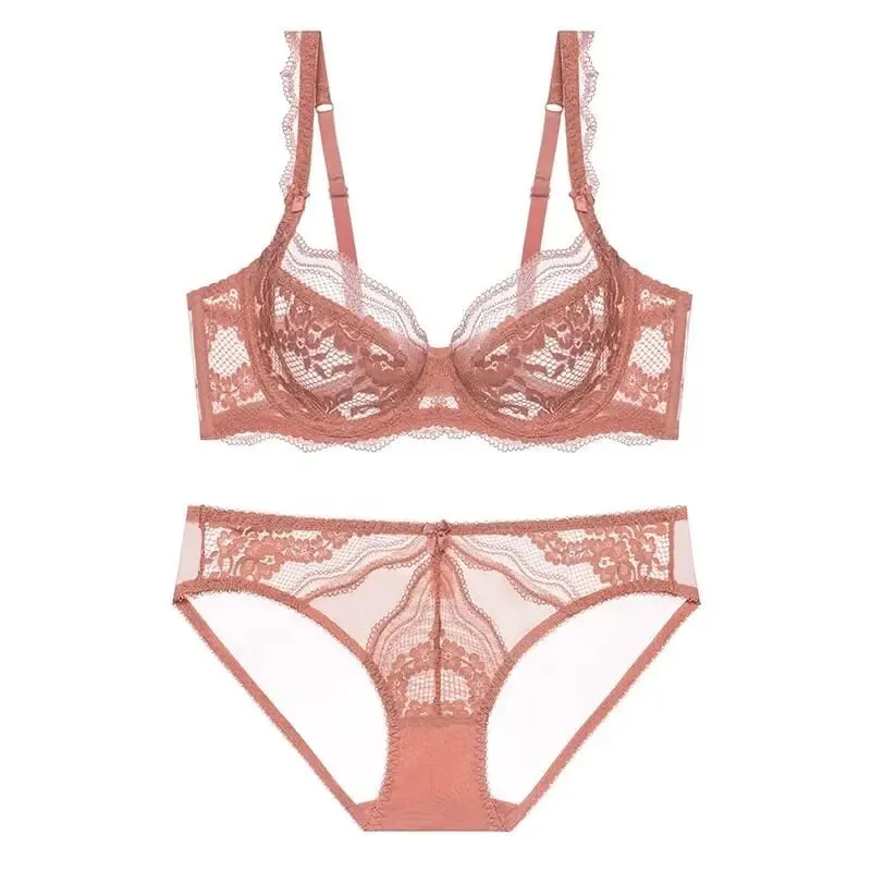 Nouvel Ensemble Plus Size Underwear Dentelle Ultra Fine Mode Style Français Uni Doux Armature Push Up Soutien Gorge Multi Taille — image 3