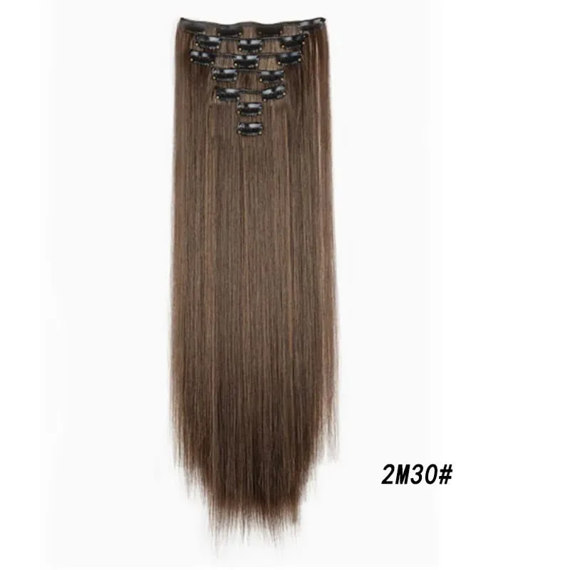 7Pcs/Set16Clips Hair Extension Black Long Straight Natural Hair Ombre Hairpiece Heat Resistant Fiber For Women Hairstyle Cosplay — image 17