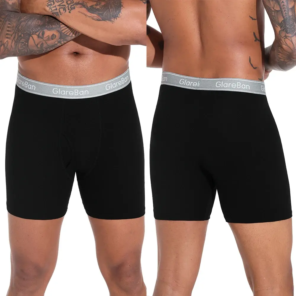 4 pièces noir longue jambe 100% coton Boxer pour hommes nouveaux sous-vêtements hommes marque culottes et caleçons pour Homme Shorts boîte Slip slips — image 1