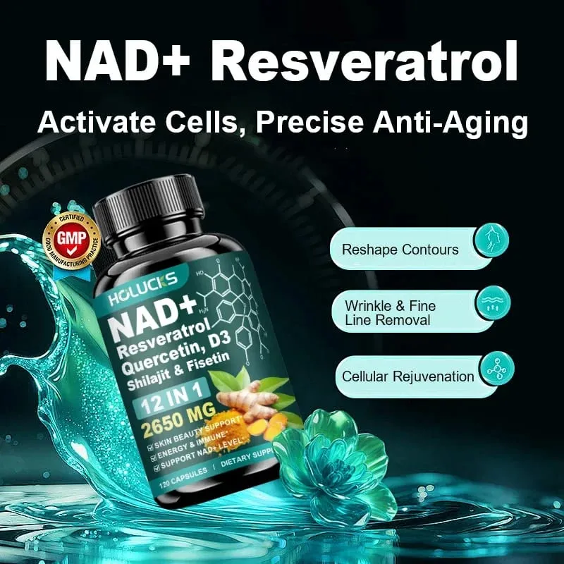 12-in-1 NAD+ Capsules with Turmeric Grape Seed Support Energy Production Digestive Comfort & Immune Function for Active Women