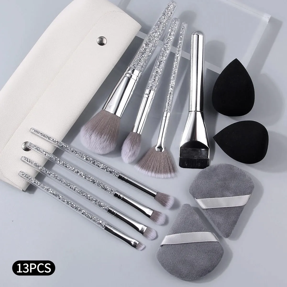 13PCS Silver Makeup Brush Set Plastic Transparency Diamond Handle Makeup Tool Set Makeup Gift Set Professional Makeup Brushes
