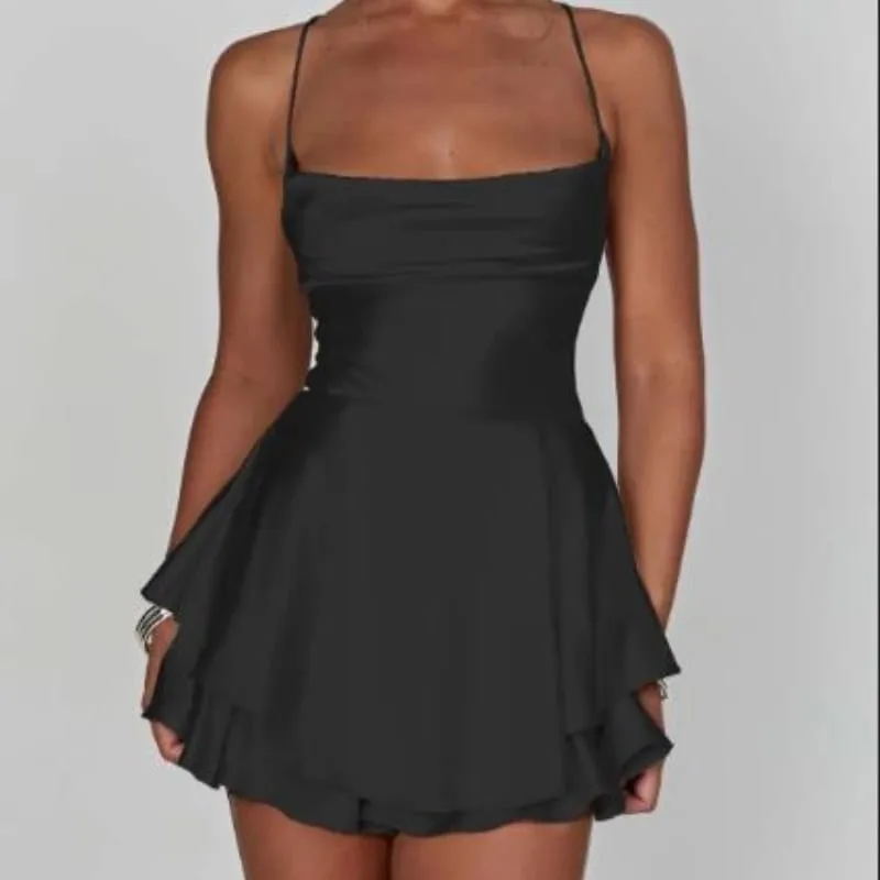 Satin Silke Kvinder Sexet Cami Playsuits Kjole Solid Cowl Neck Ærmeløse korte jumpsuits Sommer Cross Tie-Up Rygløs Romper