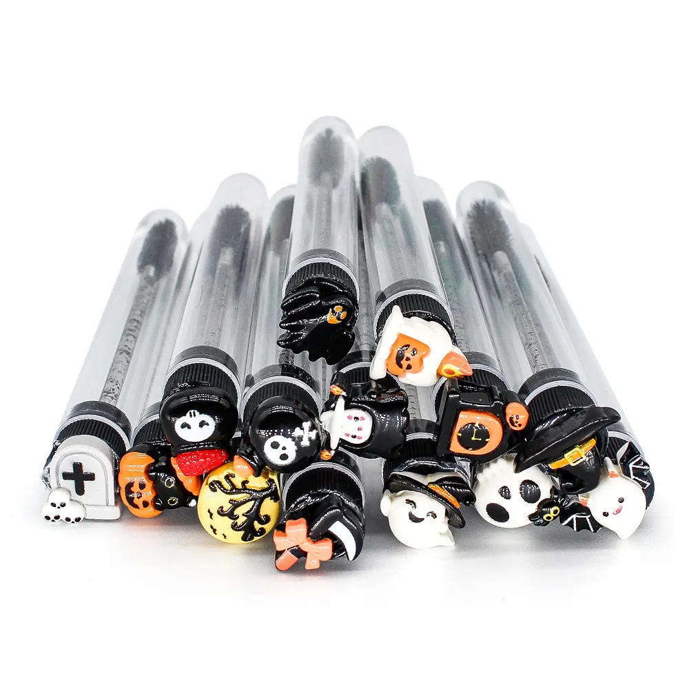 10/50pcs Professional Halloween Tube Mascara Wand - Spooky Horror & Cute Face Brushes Eyelash & Eyebrow Grooming Kit for Parties