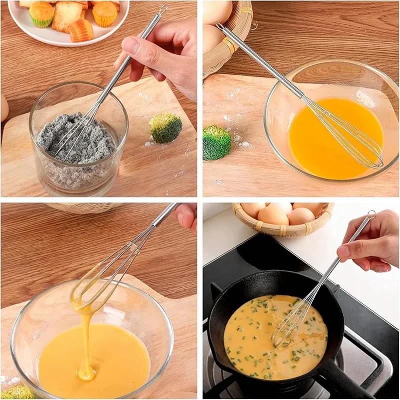 2/4Pcs Stainless Steel Mini Whisk Spring Coil Wire Egg Beater Handheld Egg Whisk Beater Manual Hand Whisker Kitchen Tiny Whisk