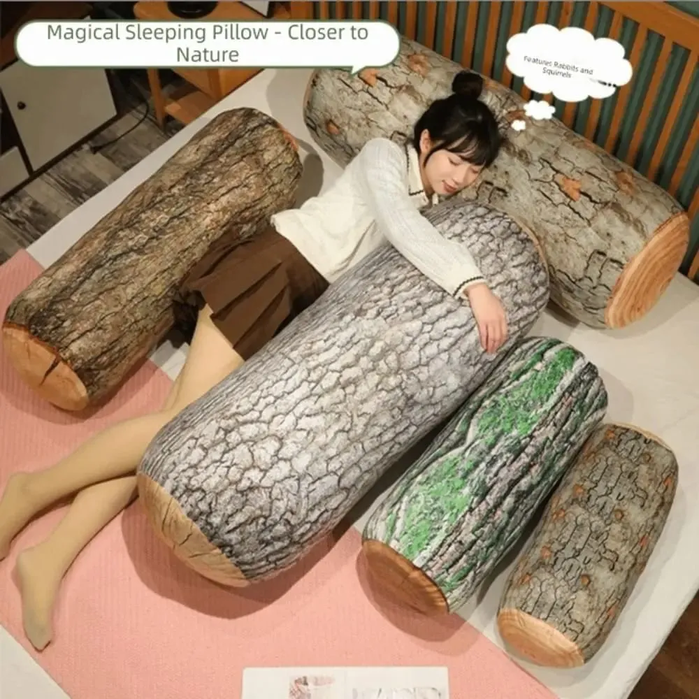 Plush Material Tree Log Pillow Soft Texture PP Cotton Filled Stump Cushion Realistic Wood Grain Novelty Throw Pillow For Women