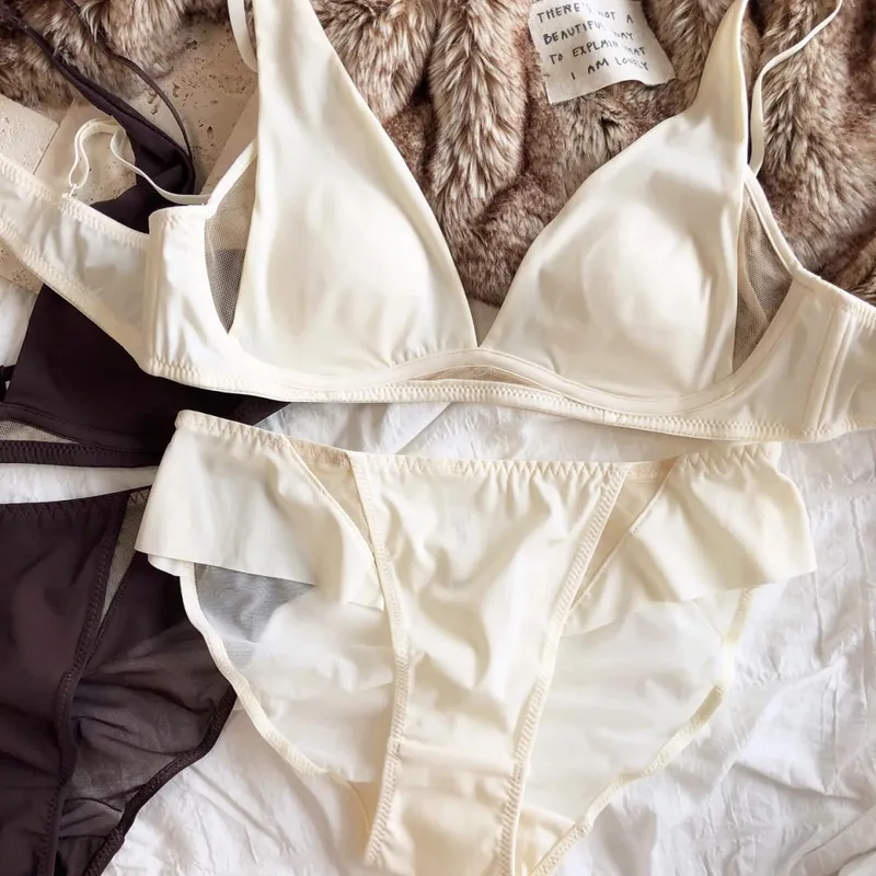 French Sexy Deep V Push Up Bra Set Women Ultra Thin Seamless Underwear High Quality Comfort Bralette Hollow Intimates Lingerie