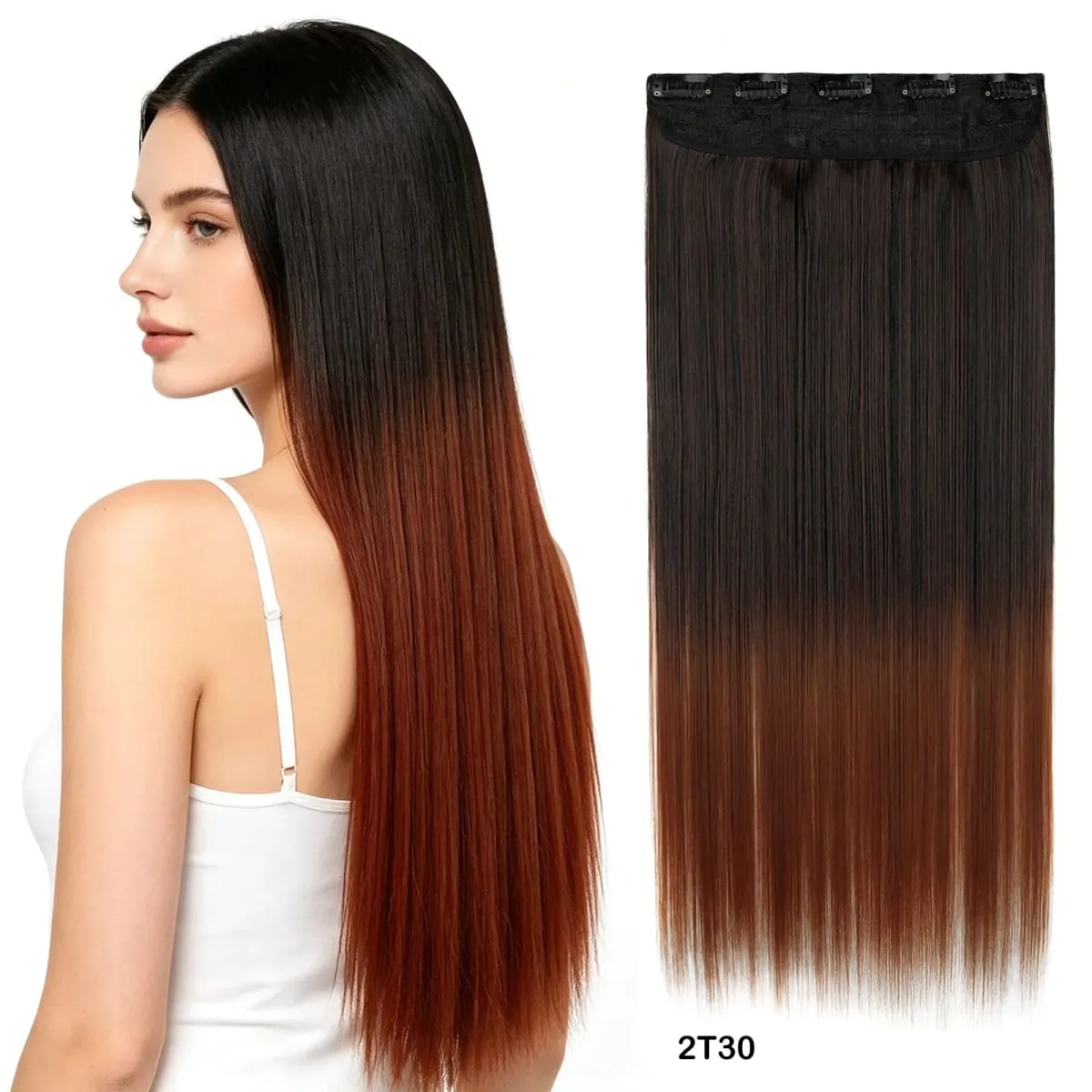 Women Ombre Straight Clip In Hair Extensions 5 Clips One Piece 60cm Heat Resistant Synthetic Hairpiece Multiple Gradient Colors