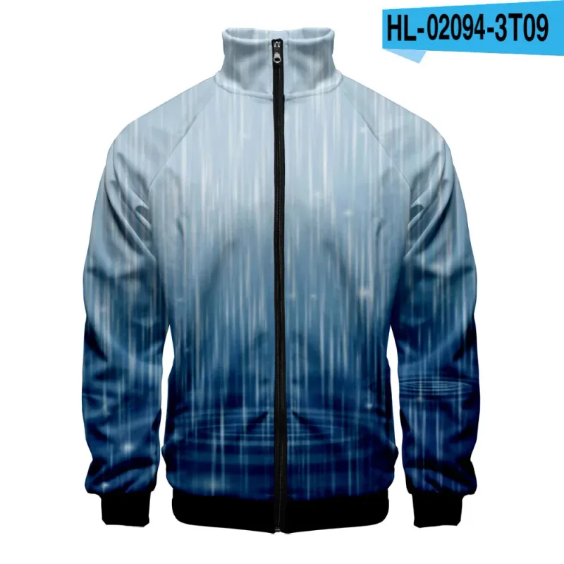 Harajuku Popular Rain 3D Print Zipper Raglan Jacket Windbreaker Boys/Girls Comfortable Stand Collar Jackets Coats