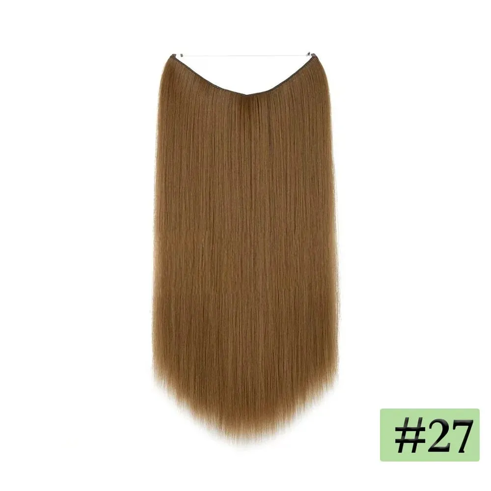 22" Long Straight Invisible Halo Hair Extensions 120g/pc 27-613 Blonde Synthetic Fish Hair Pieces Ombre Brown Wire Clip In Hair