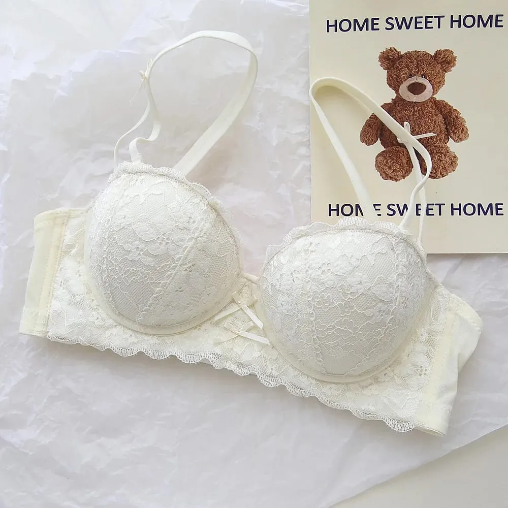 French Lace Women Bra Set Wire Free Push Up Lingerie Set Small Bust Lift Enhance Brassiere And Panty Underwear 32‑38